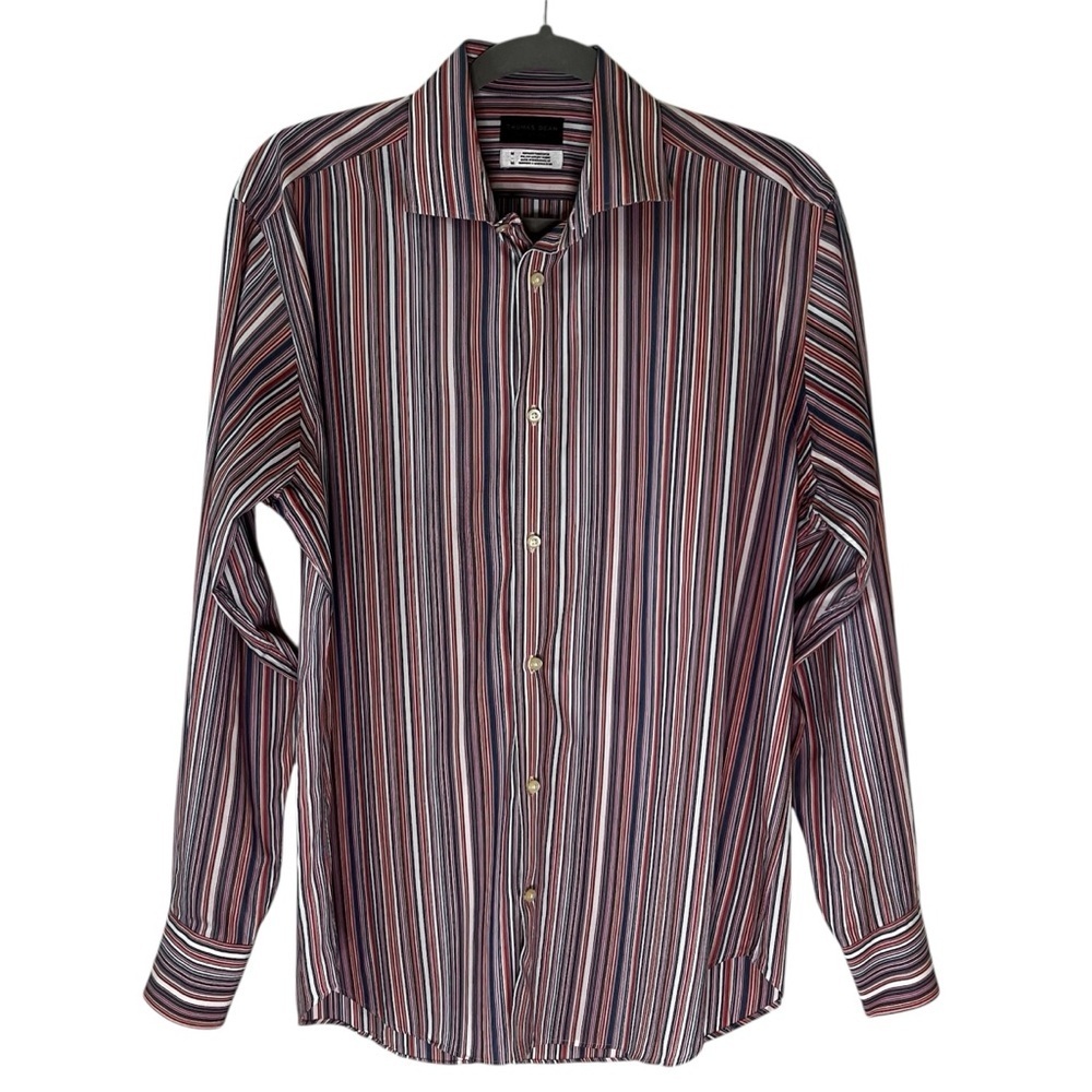 Thomas Dean Multi Stripe Italian Cotton Button Down Sport Shirt Preppy SZ Medium